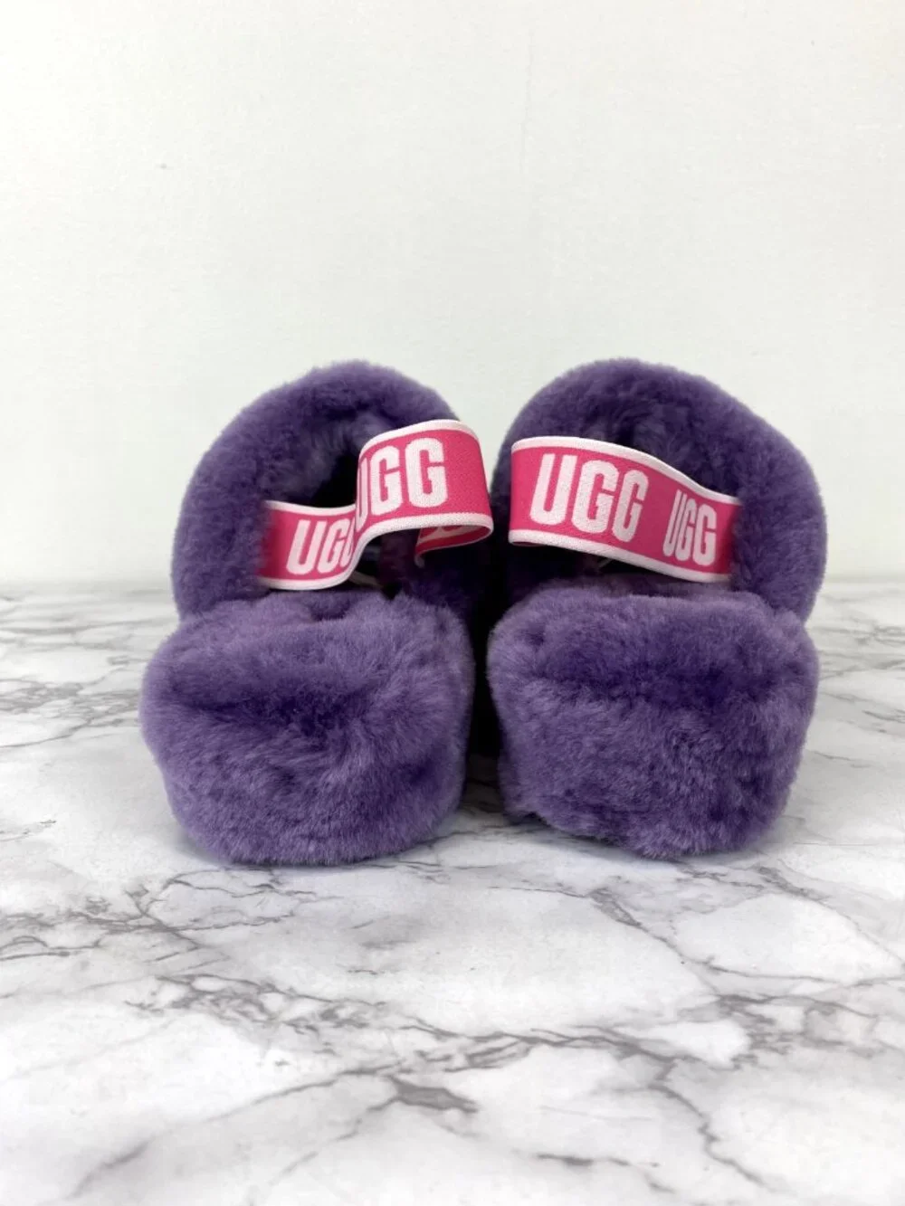 UGG Fluff Yeah Rainbow Purple Furry Women’s Slides Sz 7